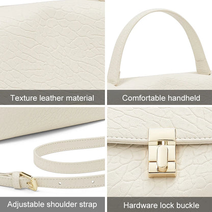 Damen-Schultertasche aus Spaltleder mit Lychee-Muster und Klappen-Verschluss in Weiß oder Schwarz