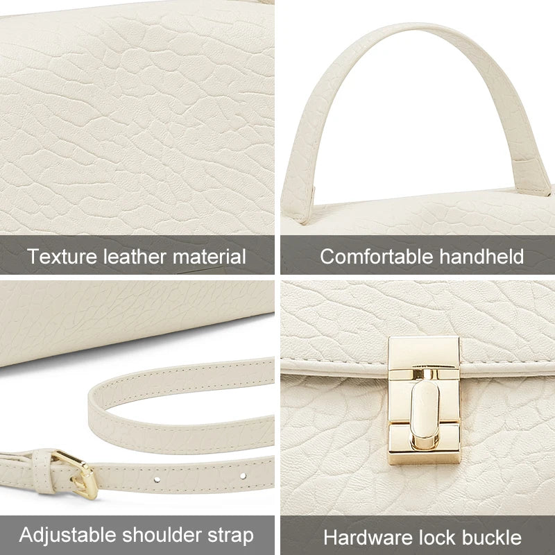 Damen-Tasche aus Splitleder mit Lychee-Muster und eleganter Klappverschluss für Alltag und Büro