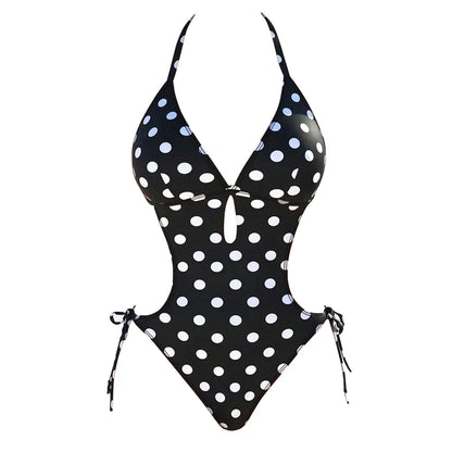 Damen-Badeanzug Polka Dots Neckholder rückenfrei High-Leg Monokini