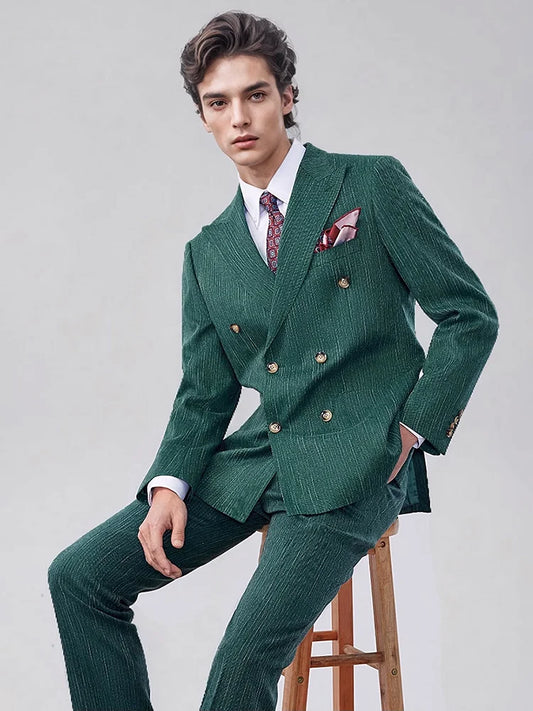 Eleganter Herren-Anzug in Grau-Grün mit Karomuster – Slim-Fit Einreiher Blazer und Hose für formelle Anlässe und Hochzeiten, in großen Größen erhältlich