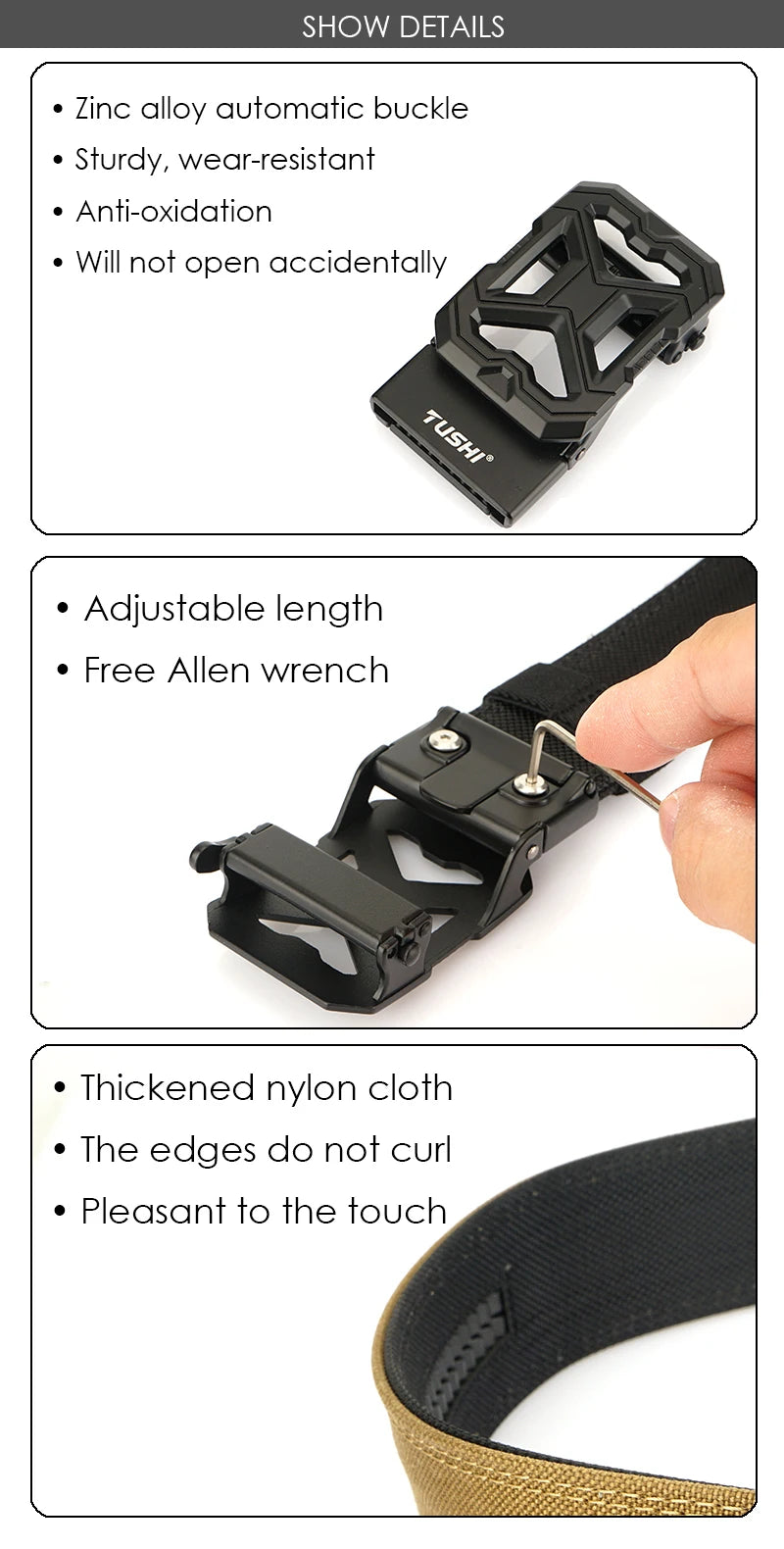 VATLY Tactical Gürtel Einheitsgröße Nylon Automatik-Schnalle Rigid