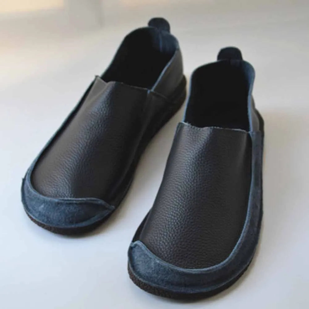 Dunkelblaue Herren-Loafer aus Leder, Slip-on mit gepolsterter Weichsohle