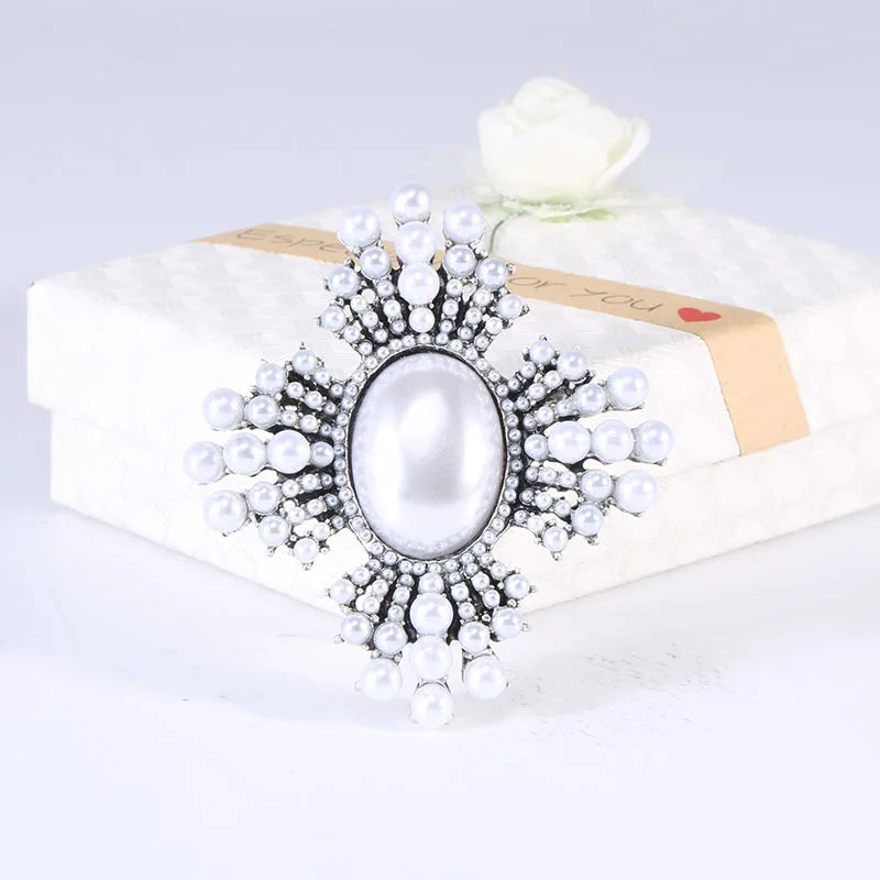 Brosche Kreuz Perle Strass Barock Vintage Luxus Hochzeit Party Damen