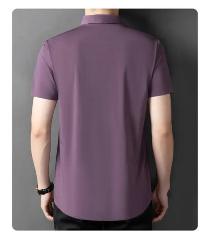 Herren-Hemd mit Vier-Wege-Stretch, Farbblock-Diamantmuster und Knopfleiste – ideal für Business-Casual und formelle Anlässe.