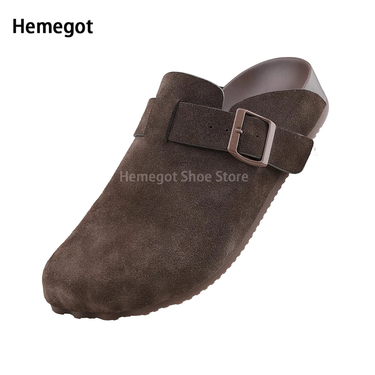 Herren-Slipper mit Schnallriemen, dunkelbraune Veloursleder-Optik