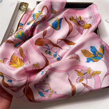 Damen Seidenschal Haarband Frühling Blumen Bandana Halstuch Kopfband elegant