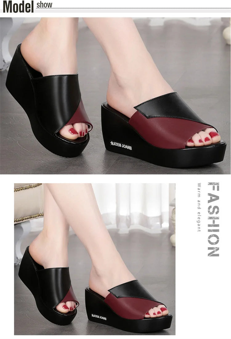 Aiyuqi Frau Plattform Flip Flops neue Sommer Frauen Echt leder Slipper High Heel Schuhe große Größe 41 42 43 Frauen Slipper