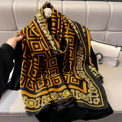 Damen Seidenschal groß Sommer Strand Hijab Turban Foulard Bandana Sonnenschutz
