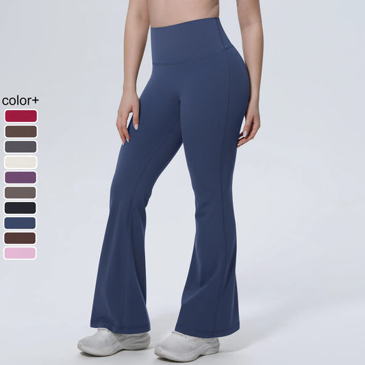Damen-Sporthose mit hoher Taille, dunkelblau, weites Bein für Yoga und Fitness