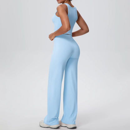 Schnelltrocknendes Yoga-Set mit weiter Schlaghose und Tanktop, Himmelblau