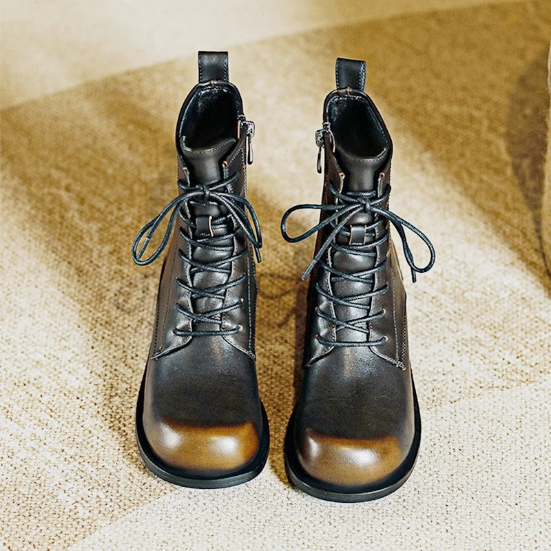 Damen Stiefeletten im Retro-Stil mit rutschfester Sohle und niedrigem Absatz