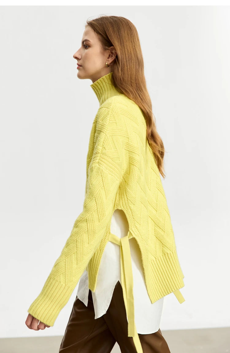 Damen-Rollkragenpullover locker Schnürung Herbst-Winter