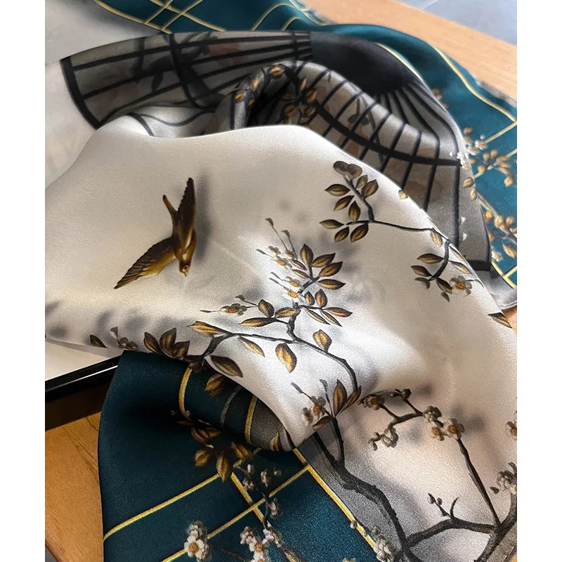Damen Seidenschal quadratisch Luxus Haarband Halstuch Krawatte Handgelenk Bandana