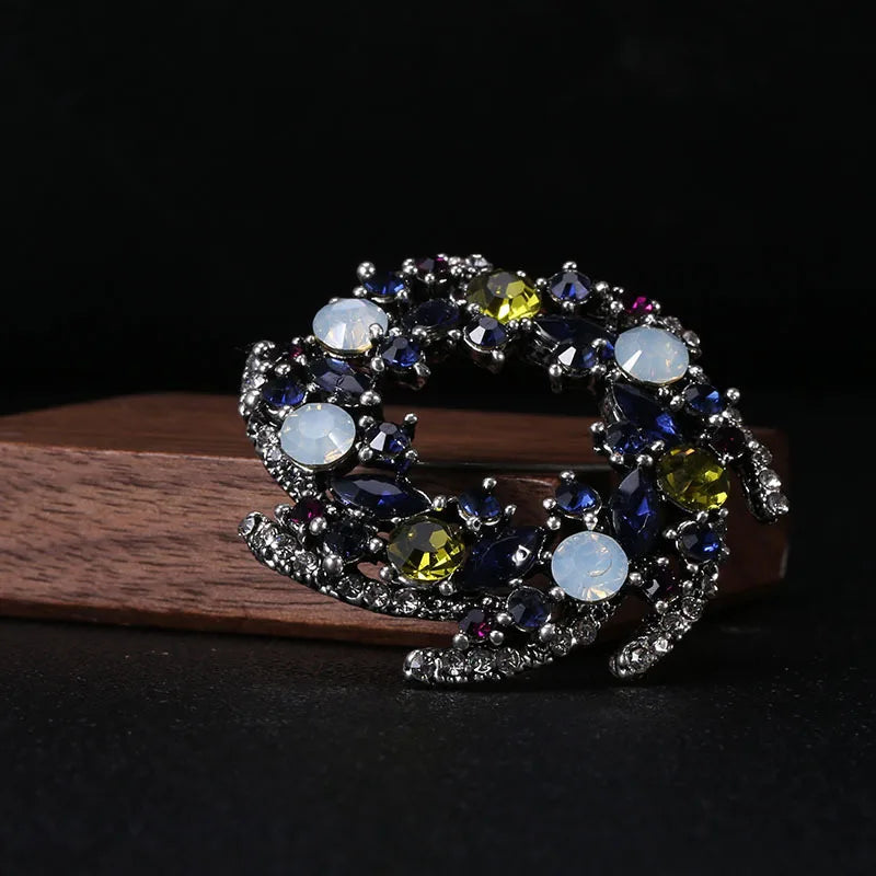 Brosche Girlande Kristall Strass Rund Luxus Boutique Corsage Damen