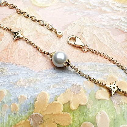 Damen-Armband Perlen Sterne Gold kosmisch aus Sterlingsilber