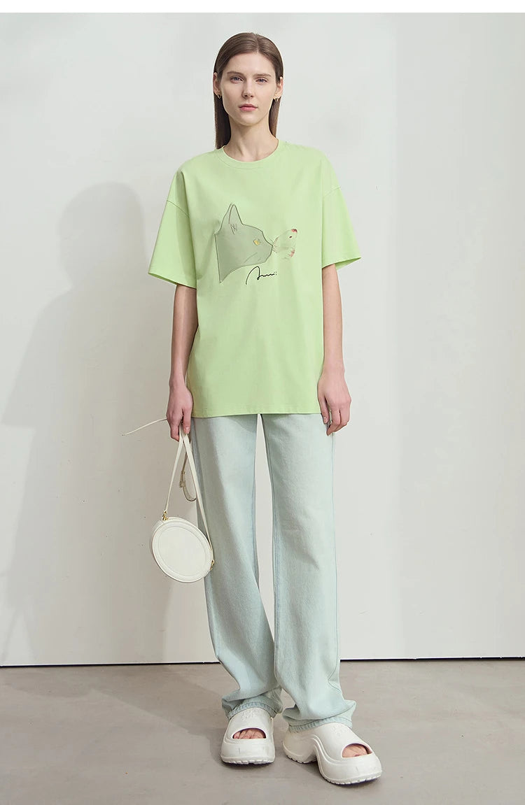 Damen T-Shirt im lässigen Stil mit Rundhalsausschnitt und kurzem Arm