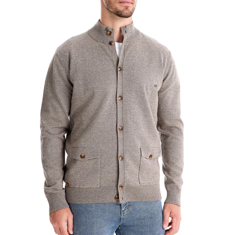 Herren Strickjacke im lässigen Stil mit Stehkragen und Knopfleiste