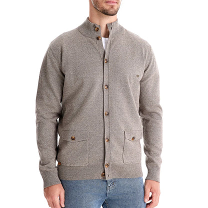 Herren Strickjacke im lässigen Stil mit Stehkragen und Knopfleiste