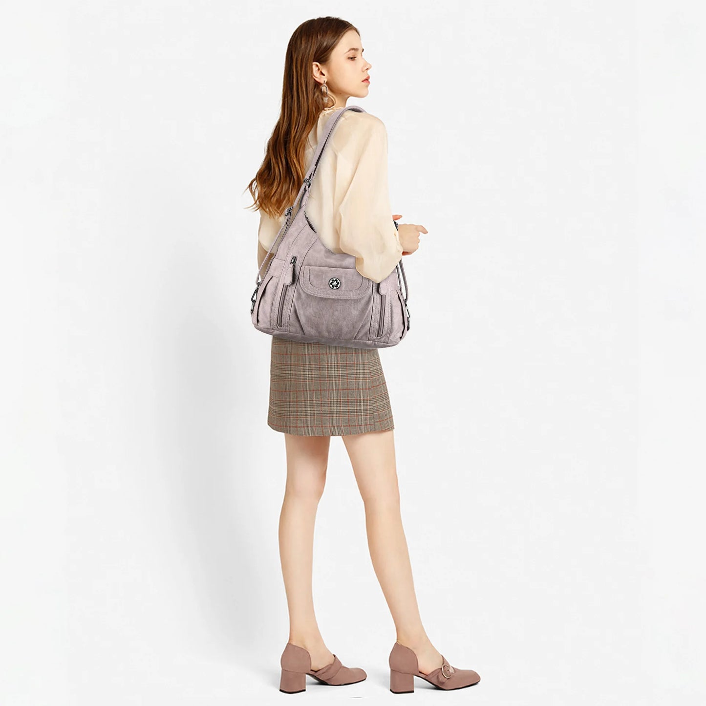 Damen-Schultertasche aus PU-Leder mit Mehrfachfächern, Handyfach und Geldbörse, Alltagstauglich