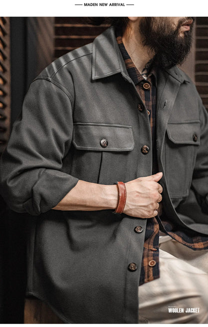 Herren Reversjacke Einfarbig Lockere Passform Taschen Schwerer Mantel