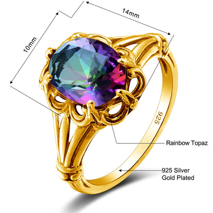 Damen-Ring aus Gelbgold mit ovalem Mystic Topas 8x10mm handgefertigt Schmuckgeschenk