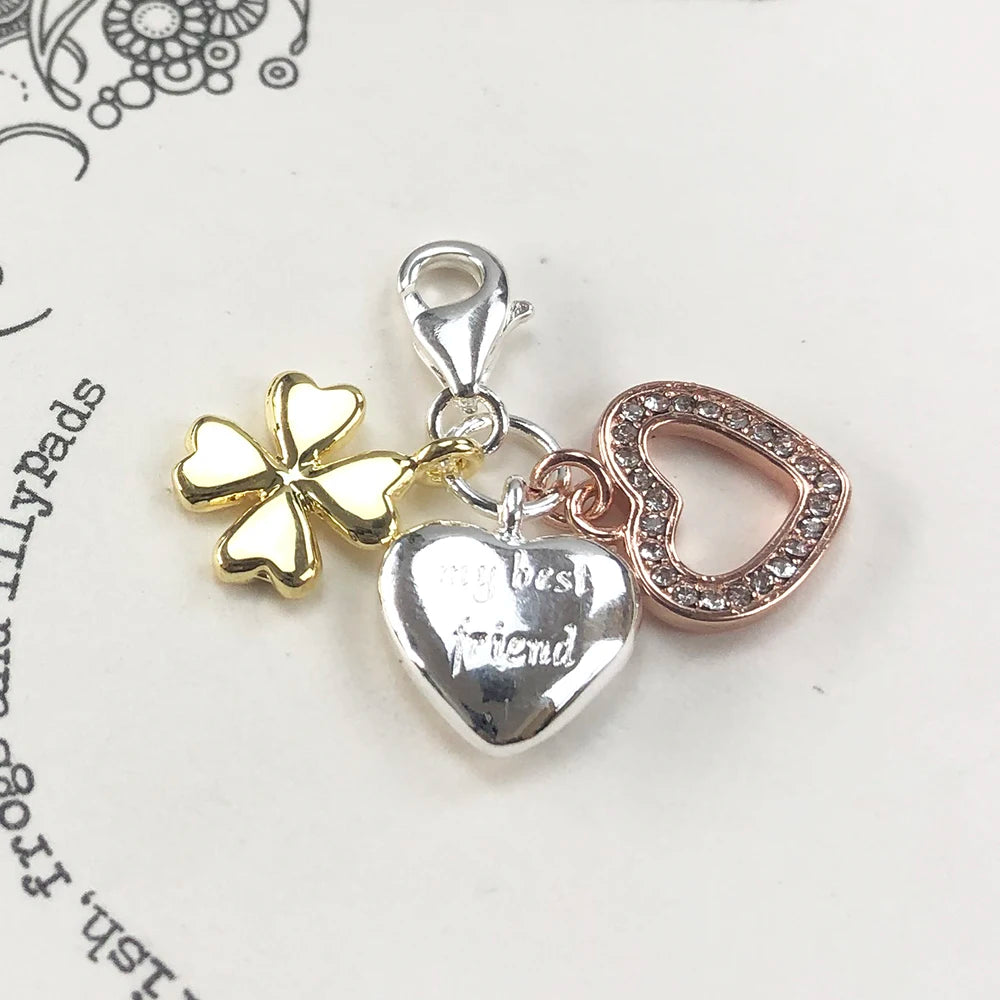 Damen-Charm-Anhänger Kleeblatt Herz beste Freundin aus Sterlingsilber