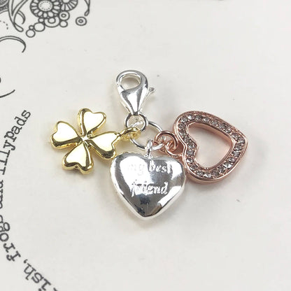 Damen-Charm-Anhänger Kleeblatt Herz beste Freundin aus Sterlingsilber