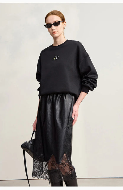 Damen-Rundhals-Sweatshirt Stickerei Kunstfell warm locker Winter