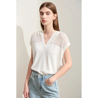 Damen-Kapuzenpullover Viskose Kurzarm locker Patchwork Sommer