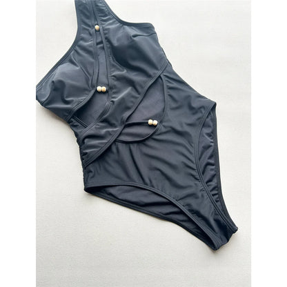 Damen Badeanzug One-Shoulder asymmetrisch hoher Beinausschnitt Monokini Einteiler