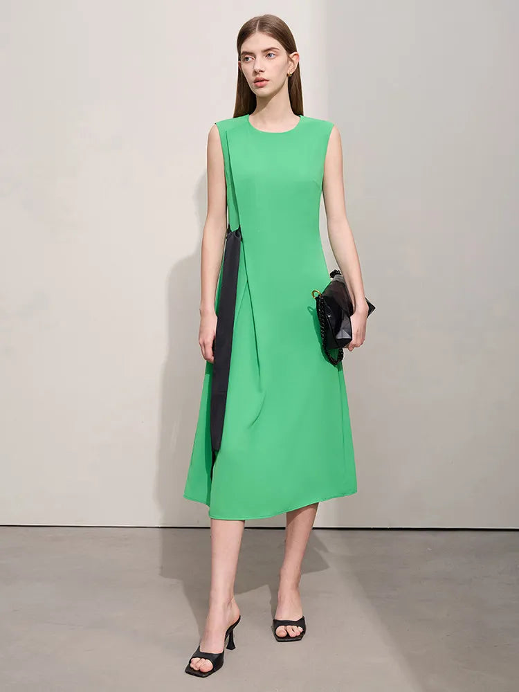Elegantes Ärmelloses Damenkleid Mit Taillenschnürung Und Kontrastdetail Für Büro