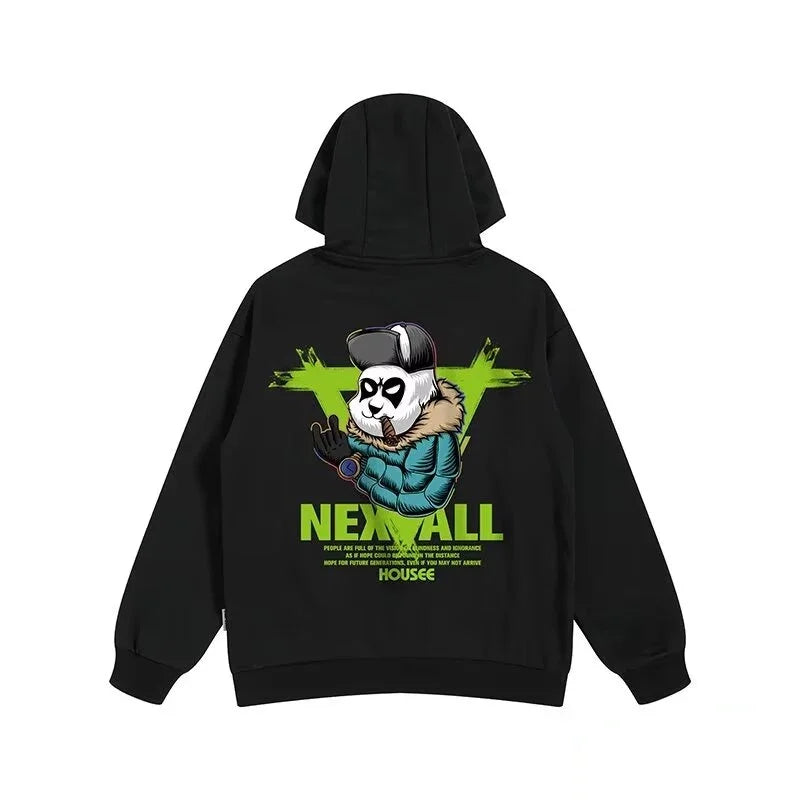 Frühlings-Herren-Punk-Panda-bedruckte Hoodies 2025, neu in Harajuku-Mode, Fleece-Kapuzenpullover, Y2K-Streetwear, übergroßer Hoody