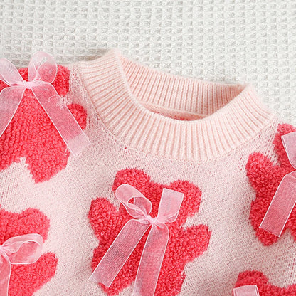 Mädchen Pullover aus gestricktem Material mit süßem Bär und Bogen