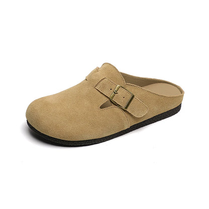 AIYUQI Hausschuhe Frauen Echt Leder 2025, Neue Große Größe 41 42 43 Frauen Sommer Schuhe Retro Oberbekleidung Flache Faule halbe Hausschuhe Frauen