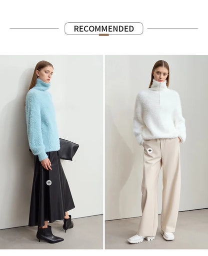 Damen-Rollkragenpullover Nerz-Imitat Reißverschluss locker dick Winter