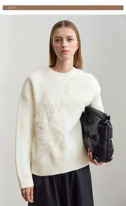 Damenpullover mit Felloptik, weicher Flor, Rundhalsausschnitt, locker geschnitten