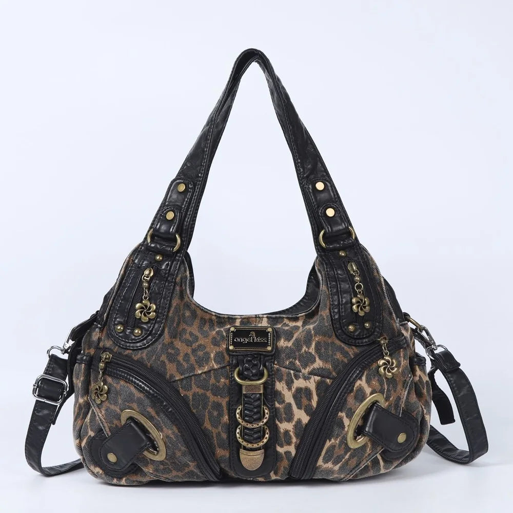 Damen-Handtasche Leopard-Print Stilvolle Schultertasche Top-Handle für den Alltag