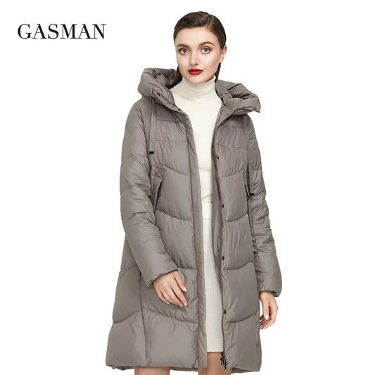 Lange, dünne Damen-Baumwolljacke mit Knöpfen und Rollkragen – winddicht und warm für Frühling und Herbst