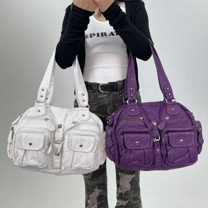 Damen-Satchel-Tasche aus PU-Leder mit Mehrfach-Innenfächern geeignet für Alltag und Freizeit