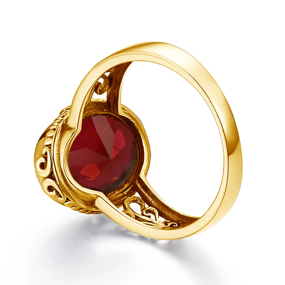 Damen-Ring aus Gold mit ovalem Granatstein 10x14 mm handgefertigtes Schmuckstück im markantem Design