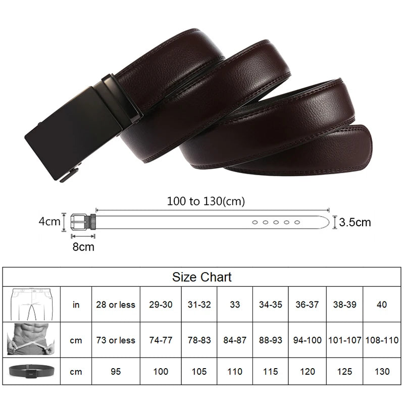 Herren Ledergürtel Mit Automatischer Metallschnalle 3,5 cm Breite Braun 130 cm Länge