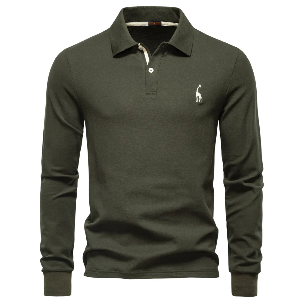 Premium Langarm Poloshirt Herren Atmungsaktiver Baumwollmix