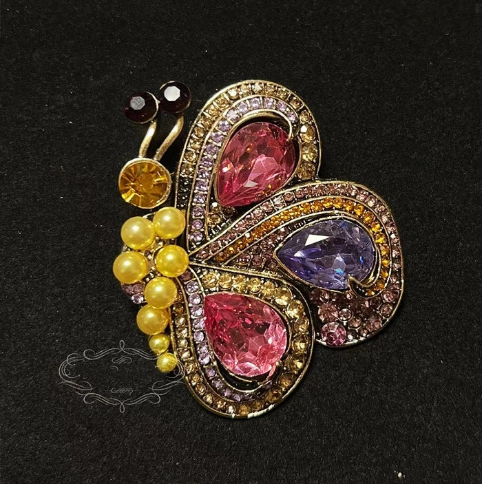 Brosche Katze Schmetterling Kristall Strass Barock Palast Tier Emaille Unisex