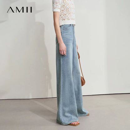 Damen Jeans im minimalistischen Stil mit weitem Bein und niedriger Taille