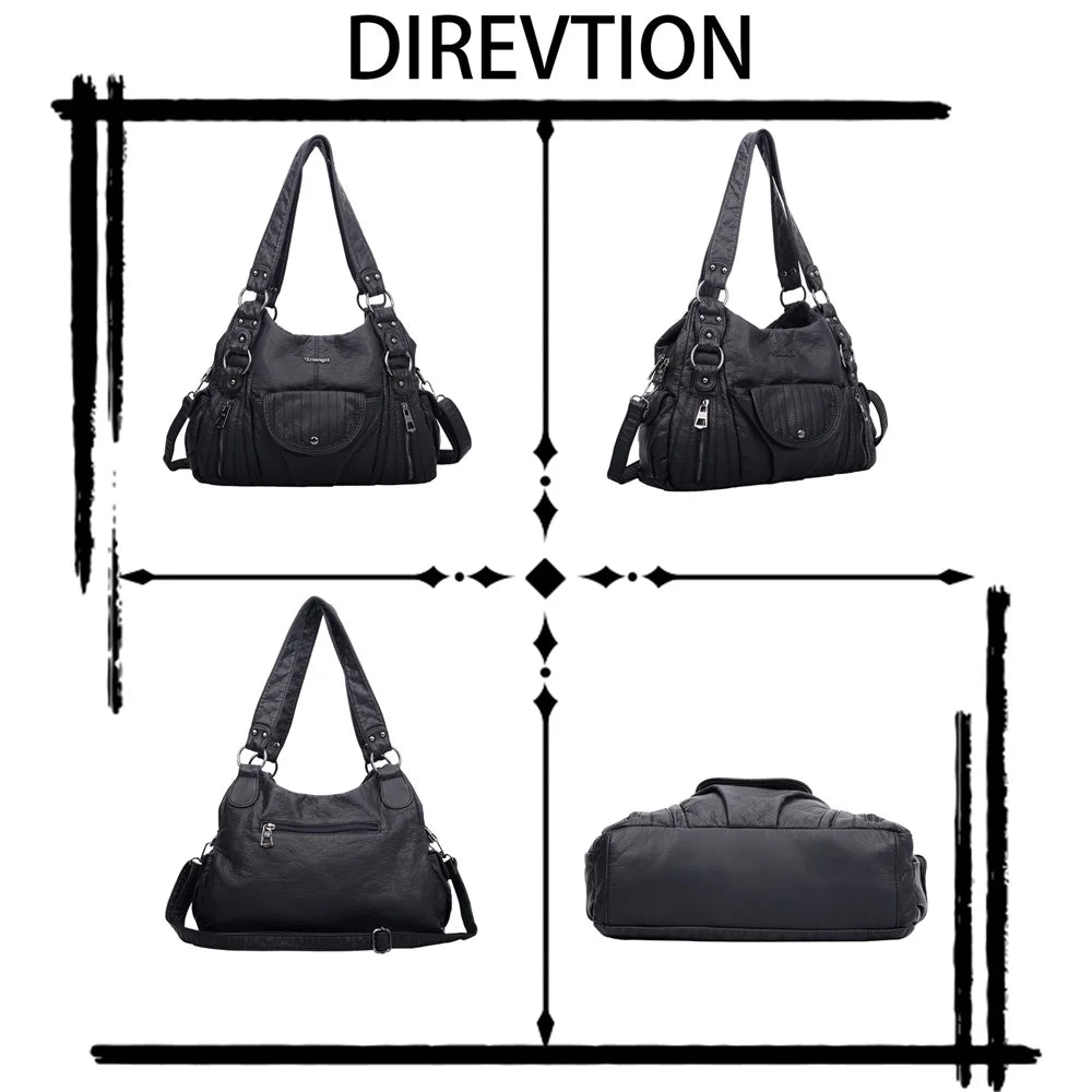 Damen-Hobo-Tasche aus Vintage-Leder mit verstellbarem Tragegurt und Mehrfachtaschen