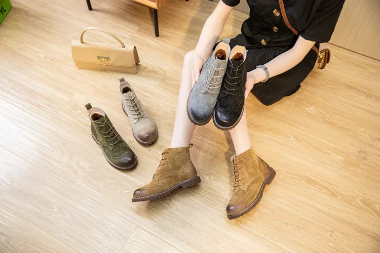 Damen-Ankleboots, mehrere Farben: oliv, grau und braun, schnürbar