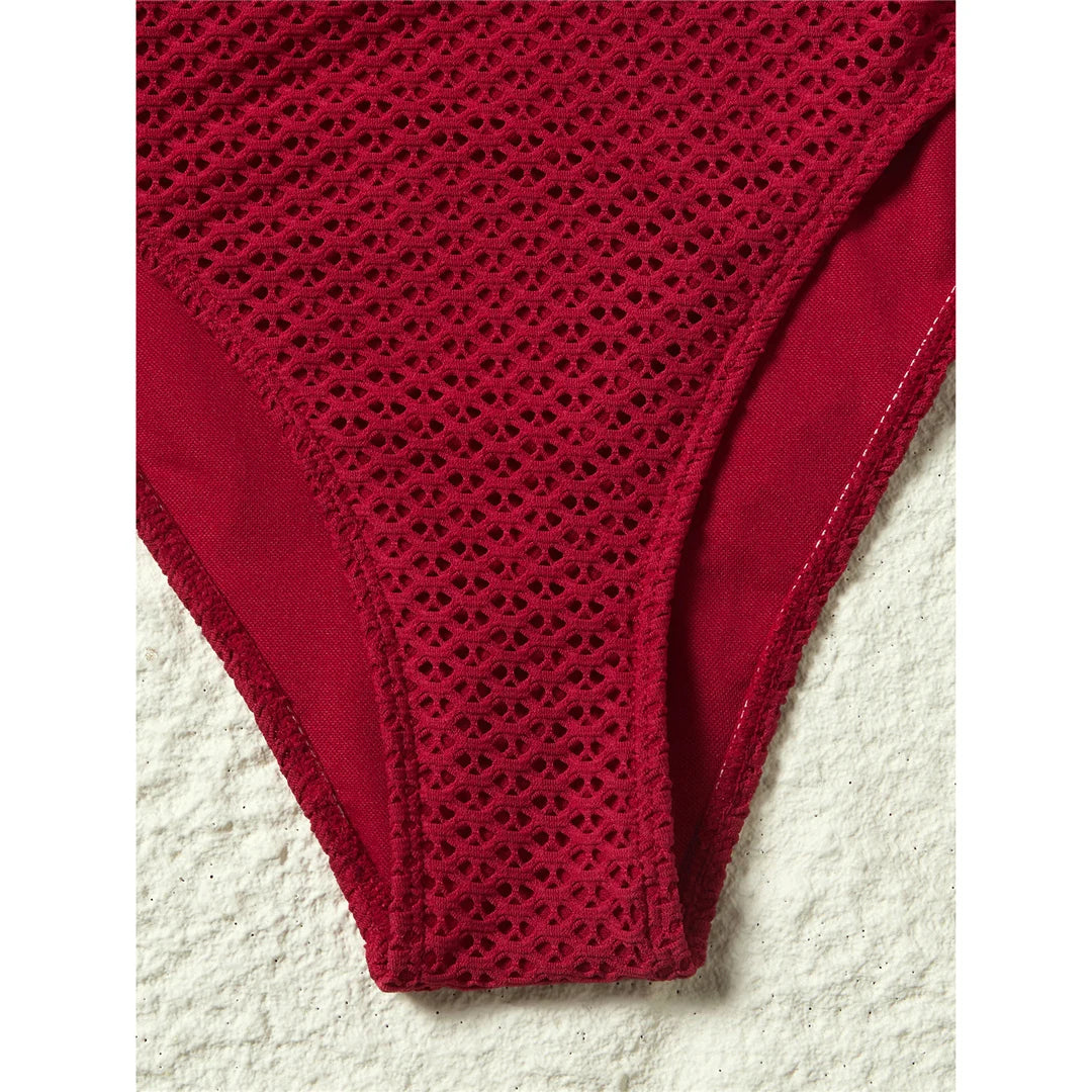 Damen-Badeanzug V-Ausschnitt Netzstrick rückenfrei Monokini Weste