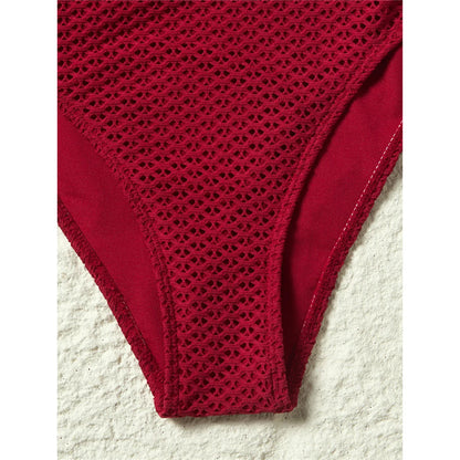 Damen-Badeanzug V-Ausschnitt Netzstrick rückenfrei Monokini Weste