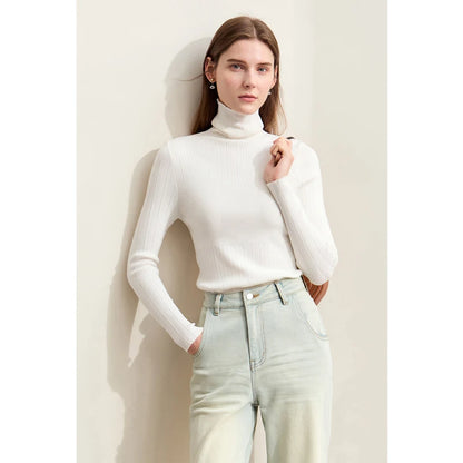 Damen-Rollkragenpullover Slim Polyester-Viskose Herbst-Winter
