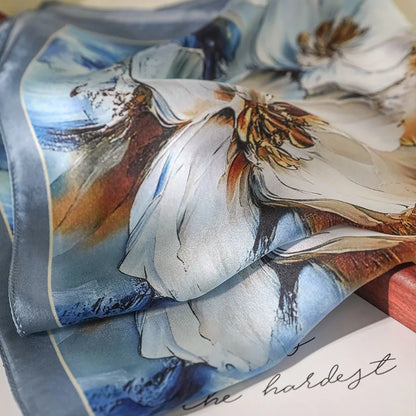 Damen Seidensatin Schal 53cm quadratisch Blumenprint Kopftuch Hijab Foulard